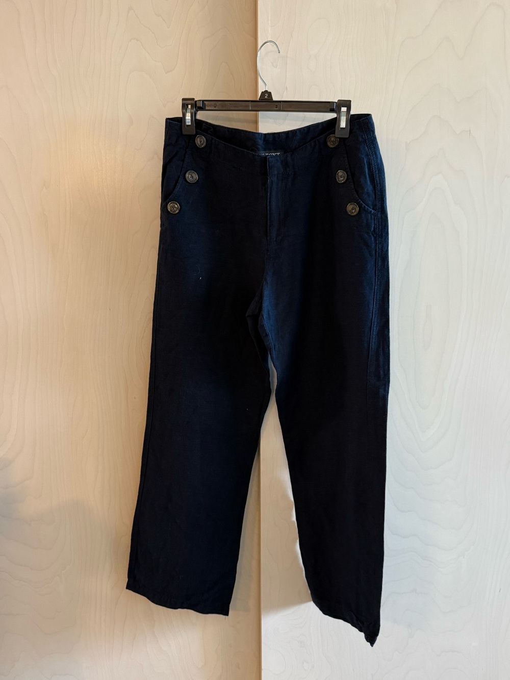 Women’s Navy Button-Detail Linen Pants